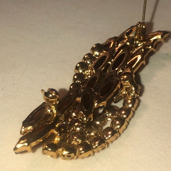 𝅺vtg Juliana DE Topaz Navette Orange Rivoli Gold Tone Brooch 2.8” Confirmed - Picture 9 of 10